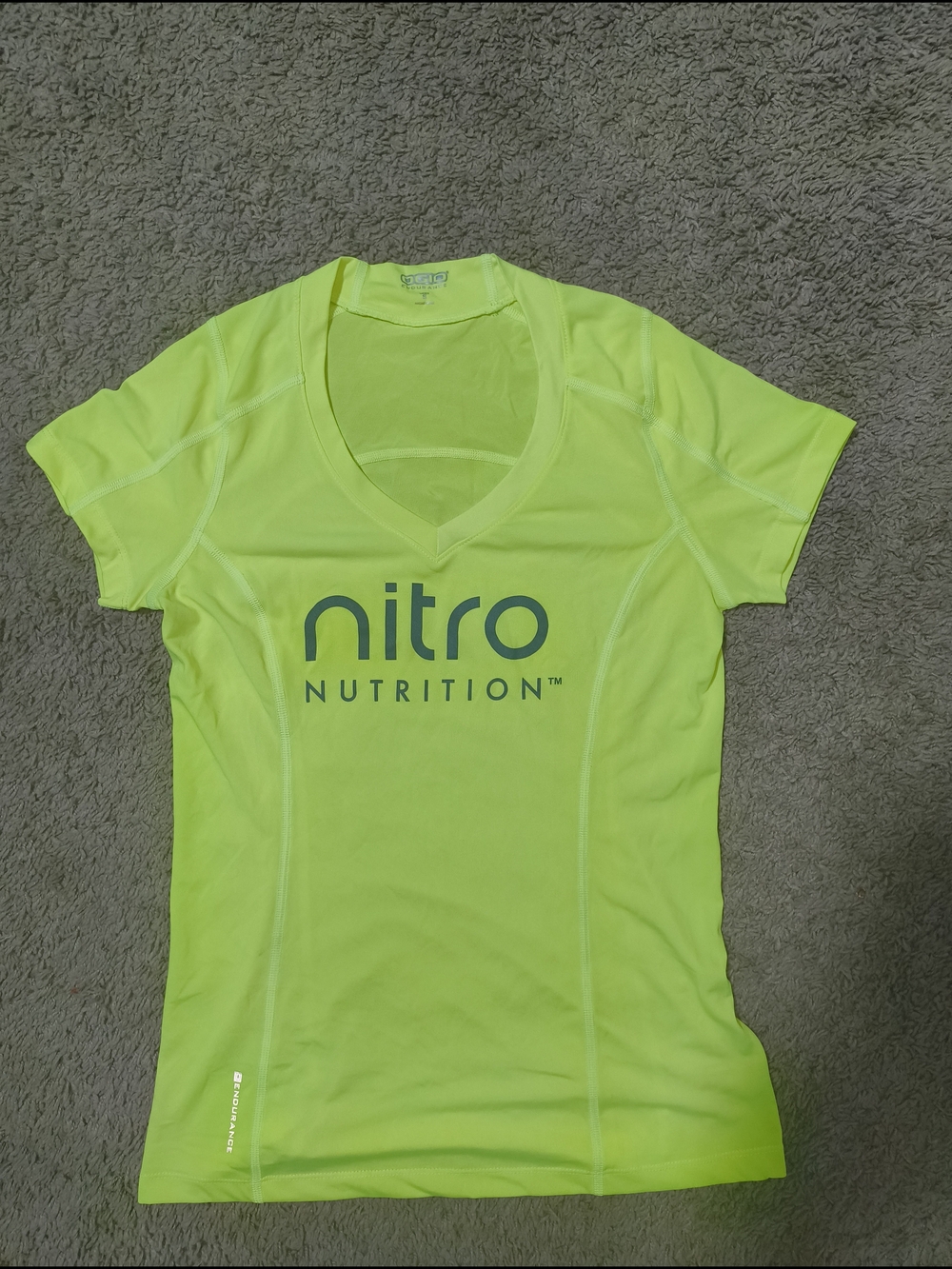 OGIO Neon Yellow V‑Neck Nitro Nutrition Logo Tee